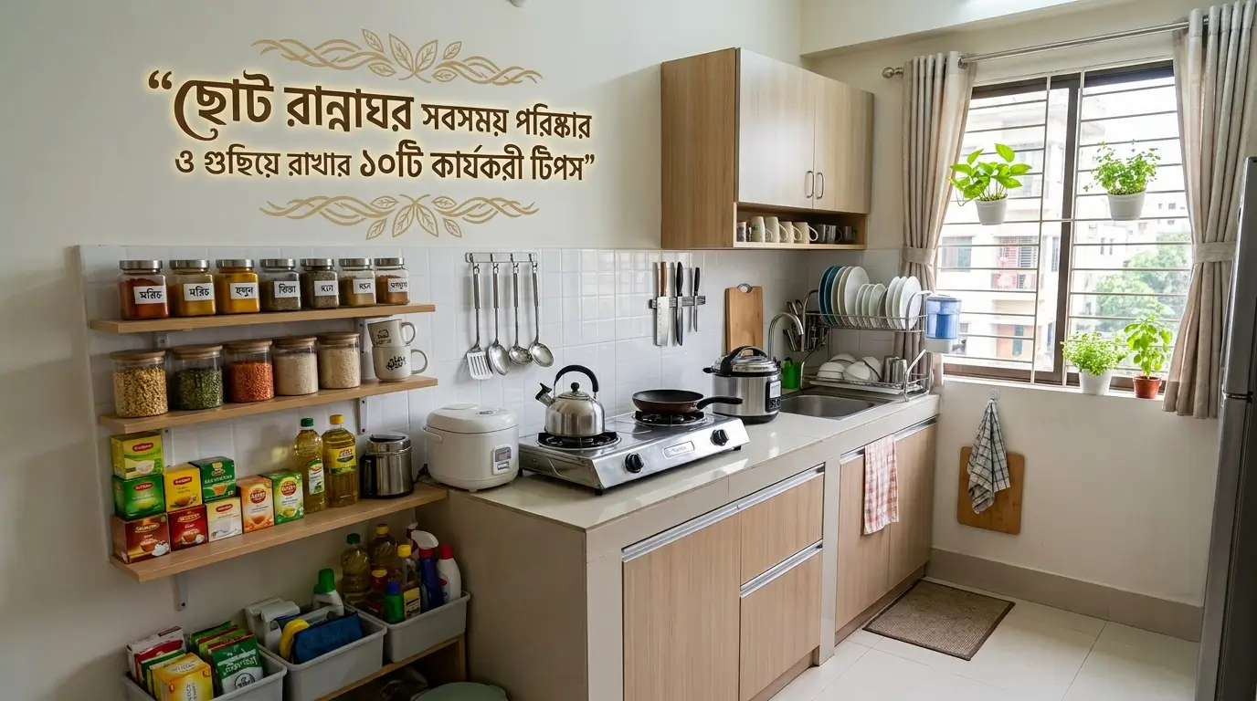ছোট রান্নাঘর গুছিয়ে রাখার smart storage ও cleaning ideas